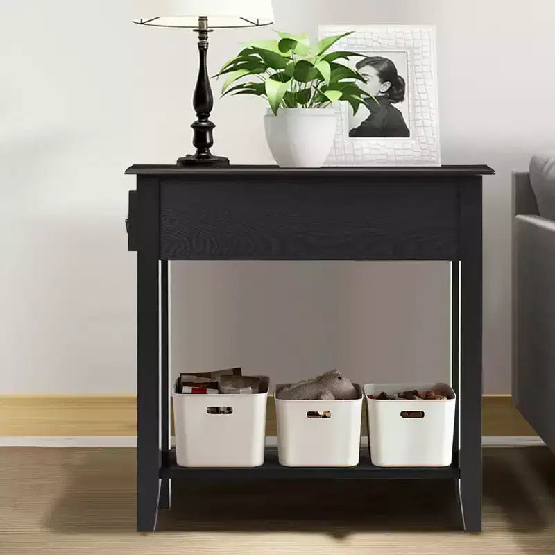 Costway Lot de 2 tables de chevet à 2 niveaux avec tiroir et étagère, noir