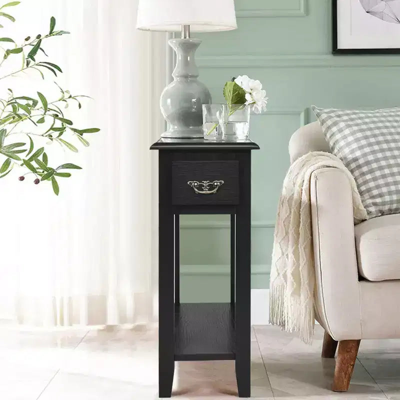 Costway Lot de 2 tables de chevet à 2 niveaux avec tiroir et étagère, noir