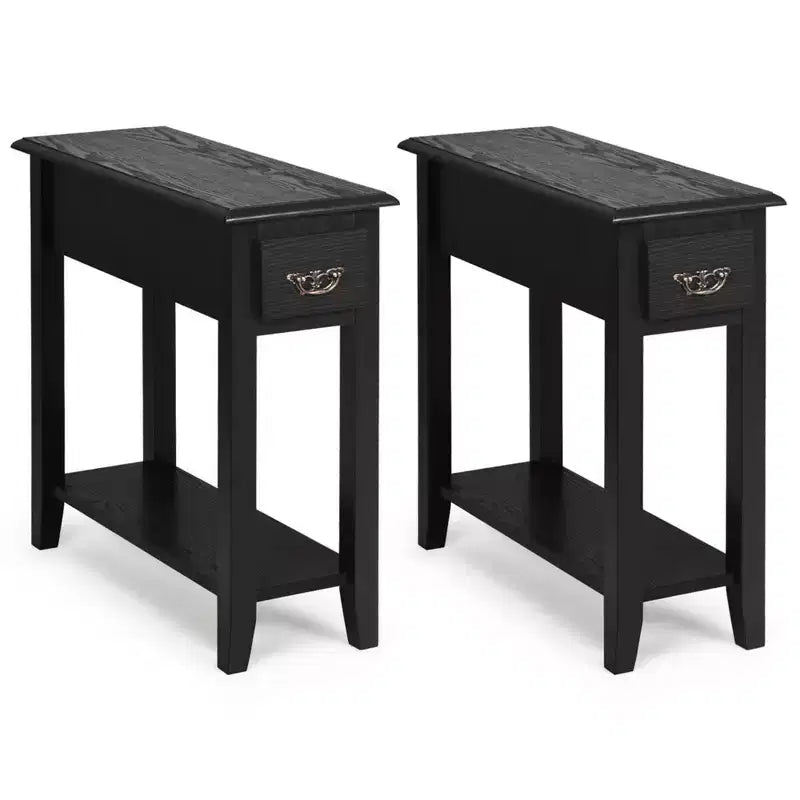 Costway Lot de 2 tables de chevet à 2 niveaux avec tiroir et étagère, noir