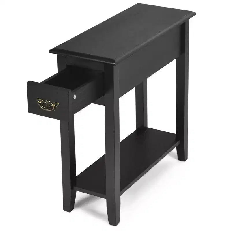Costway Lot de 2 tables de chevet à 2 niveaux avec tiroir et étagère, noir