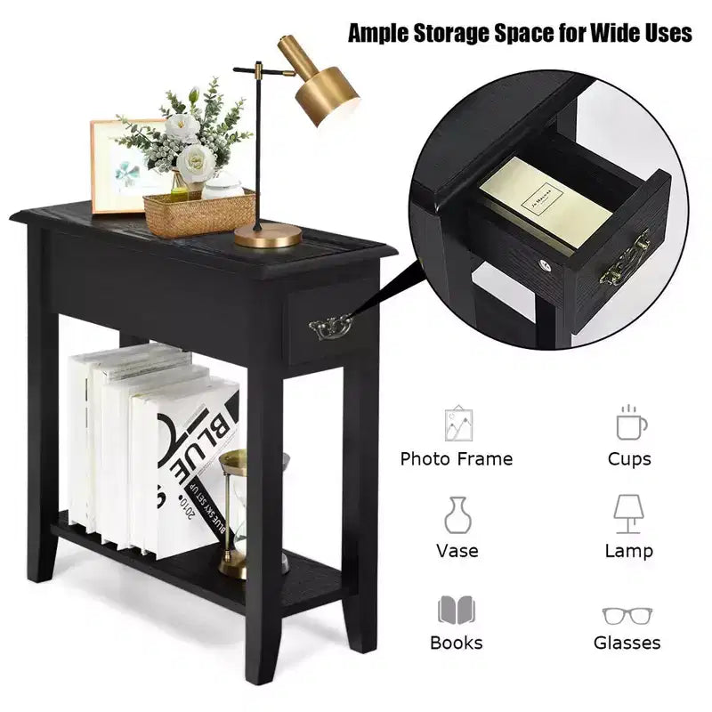 Costway Lot de 2 tables de chevet à 2 niveaux avec tiroir et étagère, noir
