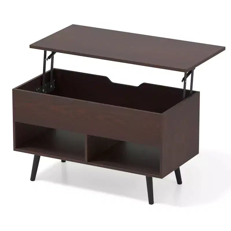 Costway Table Basse Relevable 80cm avec Compartiment de Rangement Caché et Pieds en Bois pour la Maison