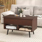 Costway Table Basse Relevable 80cm avec Compartiment de Rangement Caché et Pieds en Bois pour la Maison