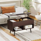 Costway Table Basse Relevable 80cm avec Compartiment de Rangement Caché et Pieds en Bois pour la Maison