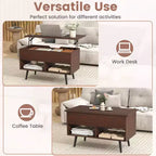 Costway Table Basse Relevable 80cm avec Compartiment de Rangement Caché et Pieds en Bois pour la Maison