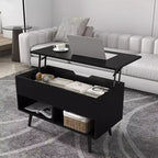 Costway Table Basse Relevable 80cm avec Compartiment de Rangement Caché et Pieds en Bois pour la Maison