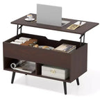 Costway Table Basse Relevable 80cm avec Compartiment de Rangement Caché et Pieds en Bois pour la Maison