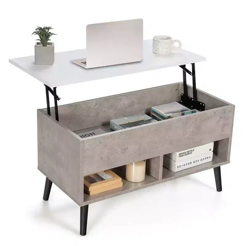 Costway Table Basse Relevable 80cm avec Compartiment de Rangement Caché et Pieds en Bois pour la Maison