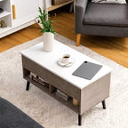 Costway Table Basse Relevable 80cm avec Compartiment de Rangement Caché et Pieds en Bois pour la Maison