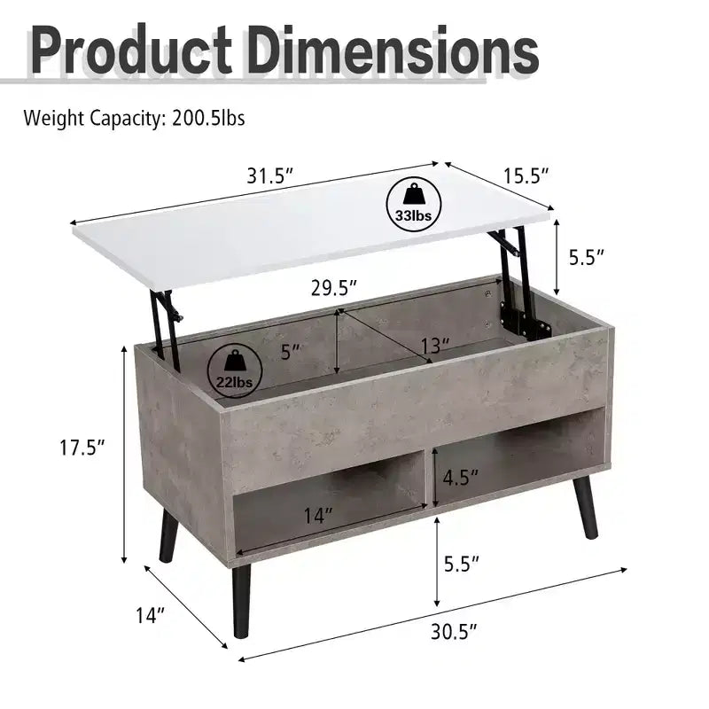 Costway Table Basse Relevable 80cm avec Compartiment de Rangement Caché et Pieds en Bois pour la Maison