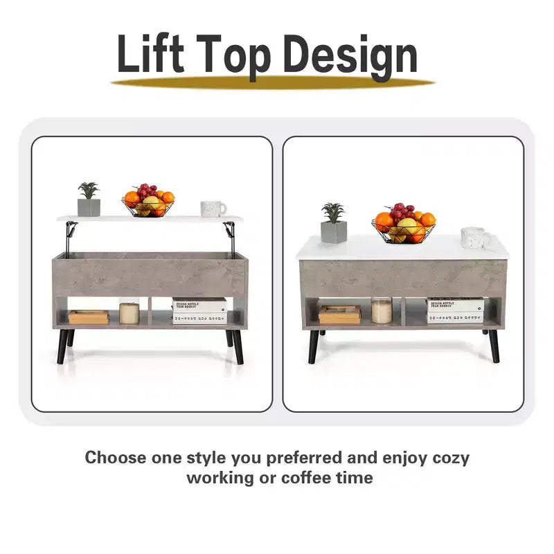 Costway Table Basse Relevable 80cm avec Compartiment de Rangement Caché et Pieds en Bois pour la Maison