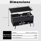 Costway Table Basse Relevable 80cm avec Compartiment de Rangement Caché et Pieds en Bois pour la Maison