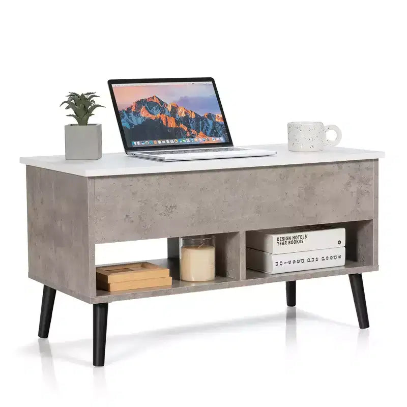 Costway Table Basse Relevable 80cm avec Compartiment de Rangement Caché et Pieds en Bois pour la Maison