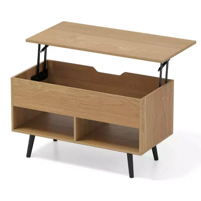 Costway Table Basse Relevable 80cm avec Compartiment de Rangement Caché et Pieds en Bois pour la Maison