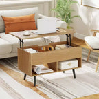 Costway Table Basse Relevable 80cm avec Compartiment de Rangement Caché et Pieds en Bois pour la Maison