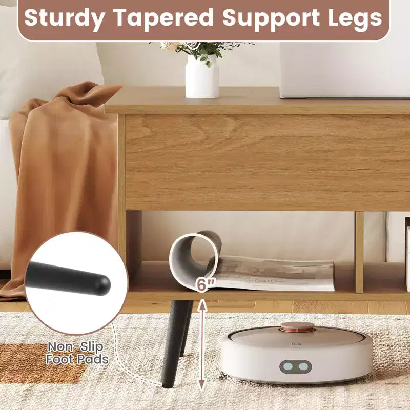 Costway Table Basse Relevable 80cm avec Compartiment de Rangement Caché et Pieds en Bois pour la Maison