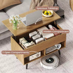 Costway Table Basse Relevable 80cm avec Compartiment de Rangement Caché et Pieds en Bois pour la Maison
