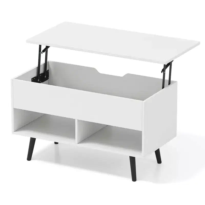 Costway Table Basse Relevable 80cm avec Compartiment de Rangement Caché et Pieds en Bois pour la Maison