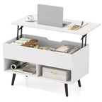 Costway Table Basse Relevable 80cm avec Compartiment de Rangement Caché et Pieds en Bois pour la Maison