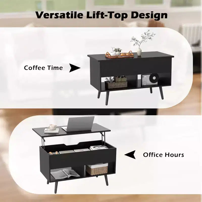 Costway Table Basse Relevable 80cm avec Compartiment de Rangement Caché et Pieds en Bois pour la Maison