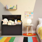 Costway Coffre à jouets en bois pour enfants, banc de rangement avec couvercle rabattable, charnière de sécurité et coussin