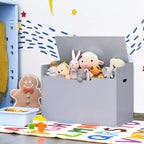 Costway Coffre à jouets en bois pour enfants, banc de rangement avec couvercle rabattable, charnière de sécurité et coussin