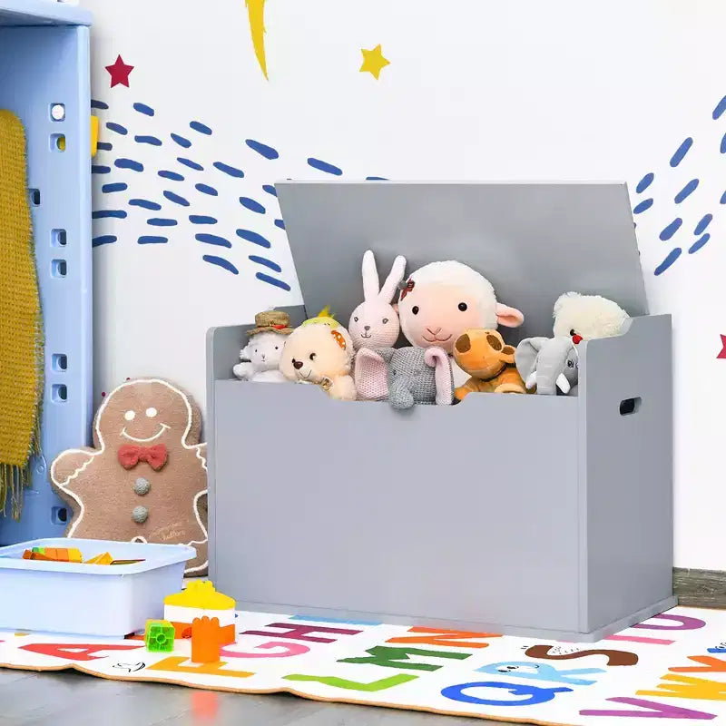 Costway Coffre à jouets en bois pour enfants, banc de rangement avec couvercle rabattable, charnière de sécurité et coussin