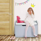 Costway Coffre à jouets en bois pour enfants, banc de rangement avec couvercle rabattable, charnière de sécurité et coussin