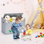 Costway Coffre à jouets en bois pour enfants, banc de rangement avec couvercle rabattable, charnière de sécurité et coussin