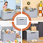 Costway Coffre à jouets en bois pour enfants, banc de rangement avec couvercle rabattable, charnière de sécurité et coussin