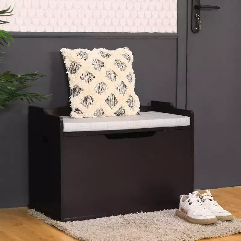 Costway Coffre à jouets en bois pour enfants, banc de rangement avec couvercle rabattable, charnière de sécurité et coussin