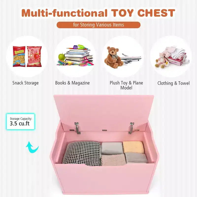 Costway Coffre à jouets en bois pour enfants, banc de rangement avec couvercle rabattable, charnière de sécurité et coussin