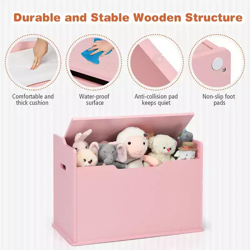 Costway Coffre à jouets en bois pour enfants, banc de rangement avec couvercle rabattable, charnière de sécurité et coussin