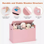 Costway Coffre à jouets en bois pour enfants, banc de rangement avec couvercle rabattable, charnière de sécurité et coussin