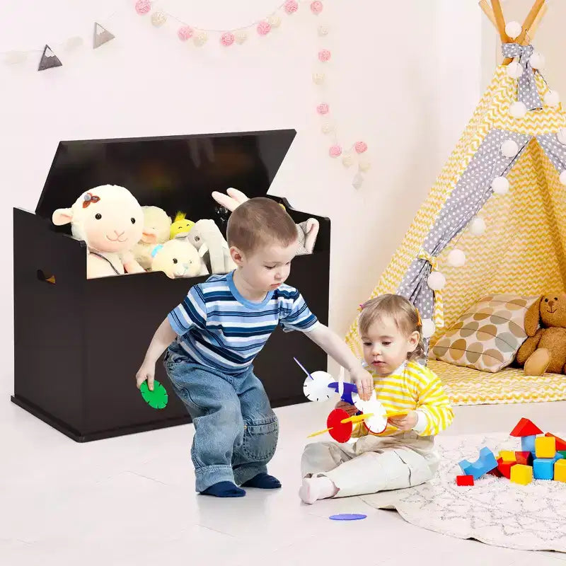 Costway Coffre à jouets en bois pour enfants, banc de rangement avec couvercle rabattable, charnière de sécurité et coussin