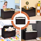 Costway Coffre à jouets en bois pour enfants, banc de rangement avec couvercle rabattable, charnière de sécurité et coussin