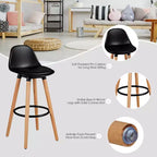 Costway Lot de 2 tabourets de bar mi-siècle 28,5", chaises de salle à manger/pub avec assise rembourrée en cuir, noir