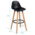 Costway Lot de 2 tabourets de bar mi-siècle 28,5", chaises de salle à manger/pub avec assise rembourrée en cuir, noir