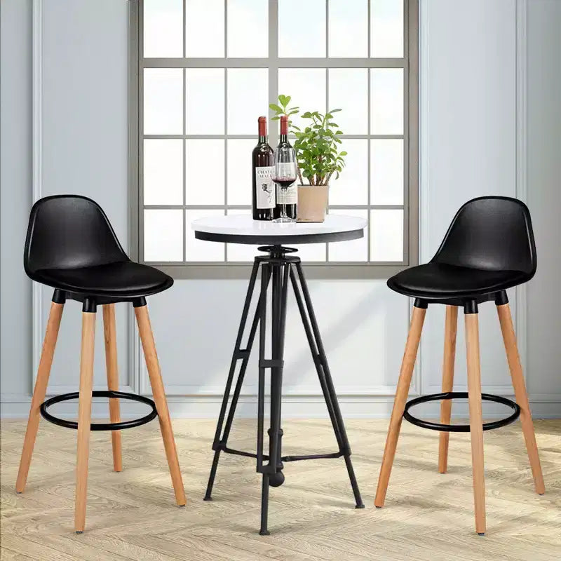 Costway Lot de 2 tabourets de bar mi-siècle 28,5", chaises de salle à manger/pub avec assise rembourrée en cuir, noir