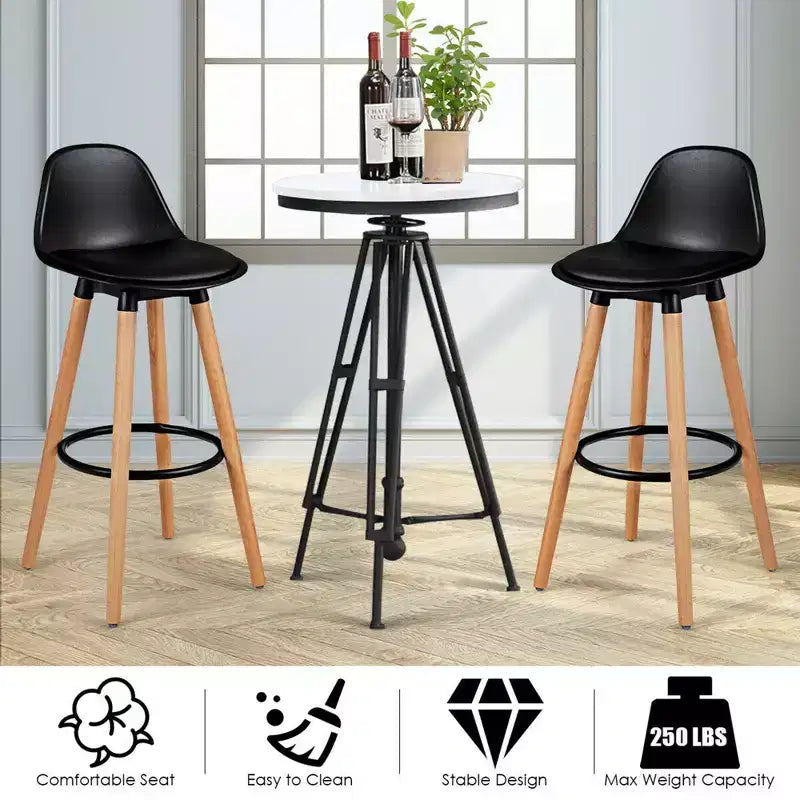 Costway Lot de 2 tabourets de bar mi-siècle 28,5", chaises de salle à manger/pub avec assise rembourrée en cuir, noir
