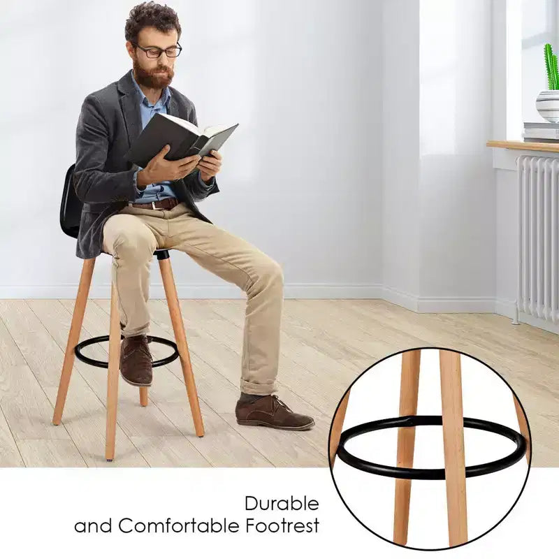 Costway Lot de 2 tabourets de bar mi-siècle 28,5", chaises de salle à manger/pub avec assise rembourrée en cuir, noir