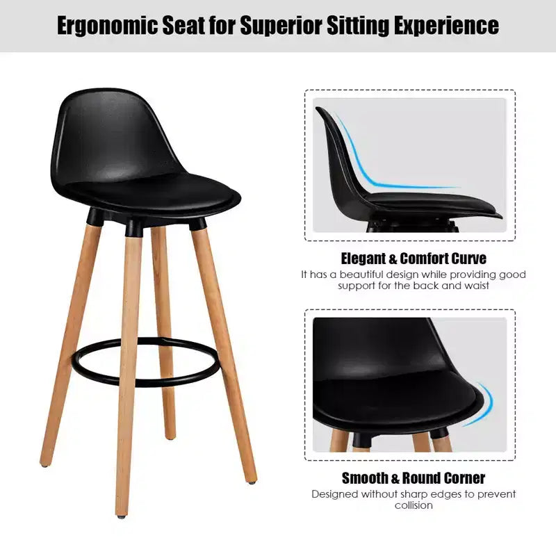 Costway Lot de 2 tabourets de bar mi-siècle 28,5", chaises de salle à manger/pub avec assise rembourrée en cuir, noir