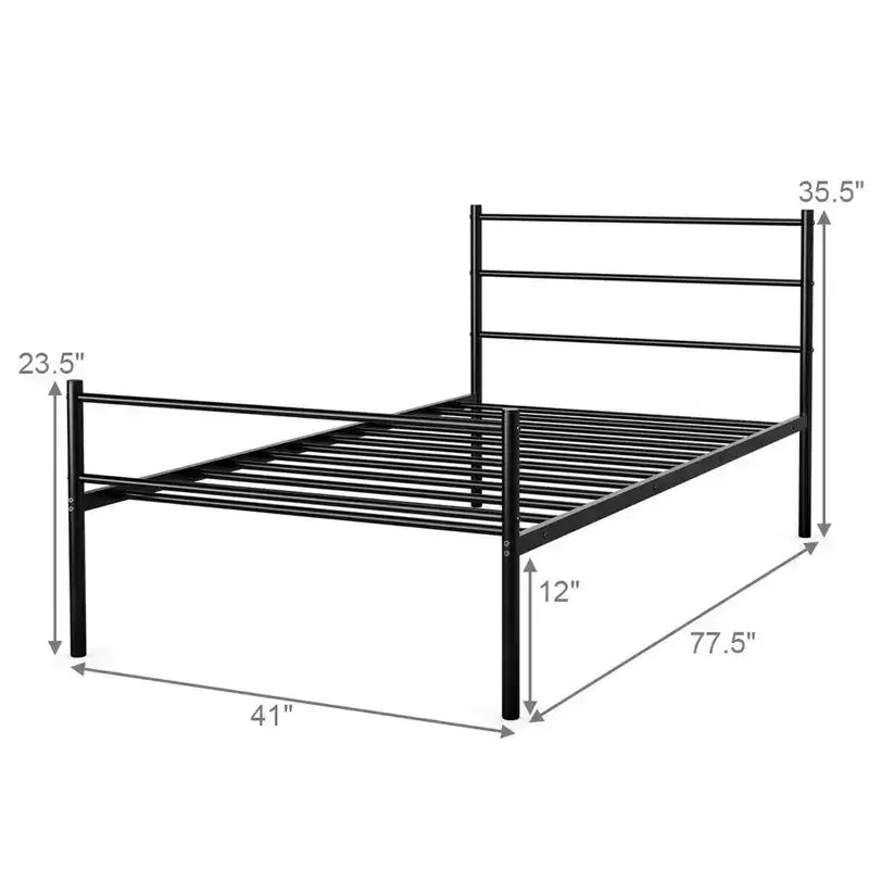 Cadre de lit double en métal Costway, sommier tapissier avec tête de lit, noir