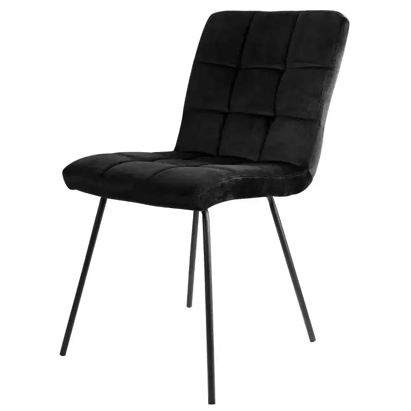 Elama - Chaises capitonnées en velours 2 pièces, noires, avec pieds en métal noir