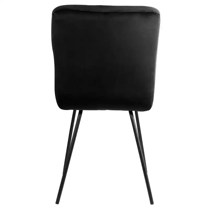 Elama - Chaises capitonnées en velours 2 pièces, noires, avec pieds en métal noir