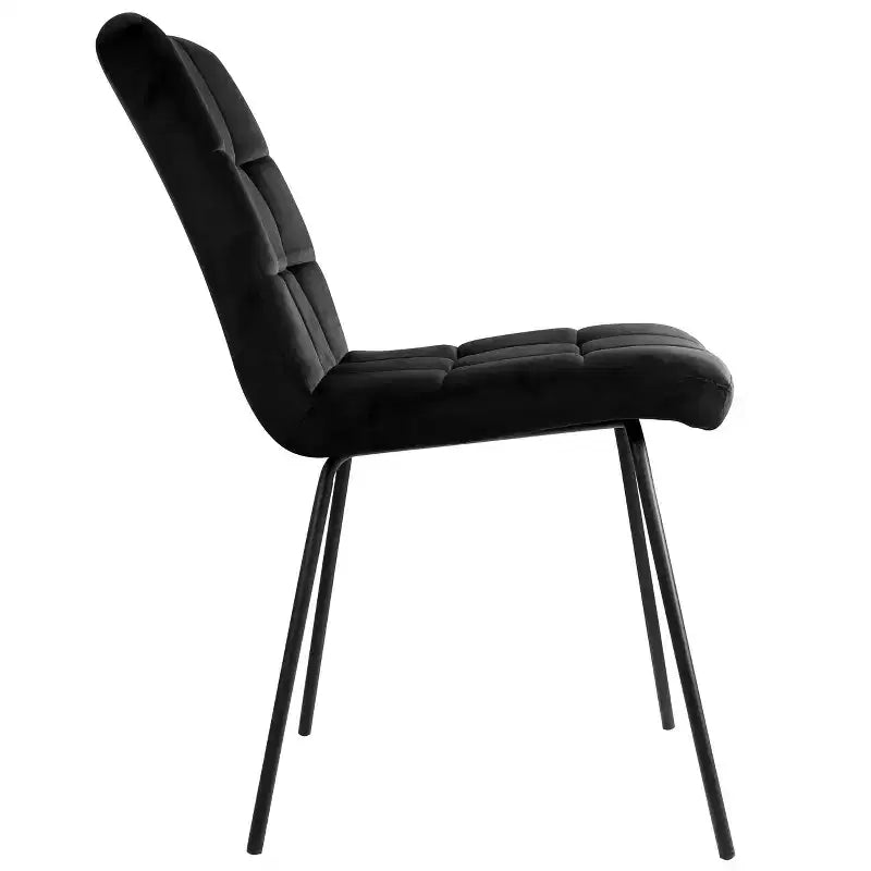 Elama - Chaises capitonnées en velours 2 pièces, noires, avec pieds en métal noir