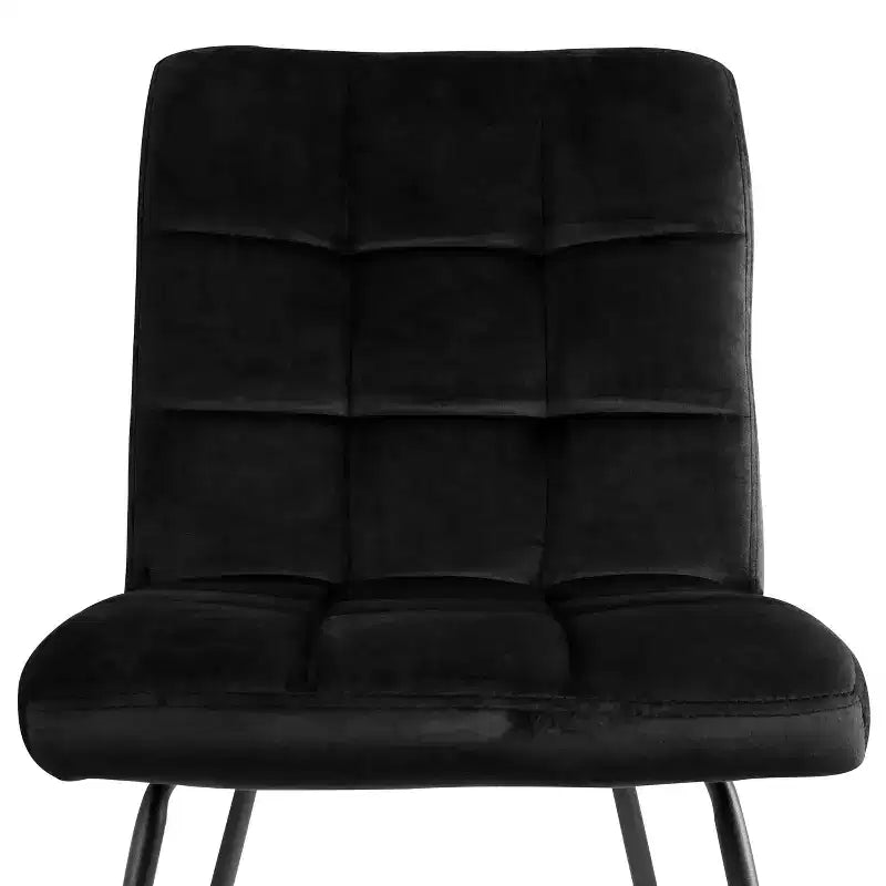 Elama - Chaises capitonnées en velours 2 pièces, noires, avec pieds en métal noir