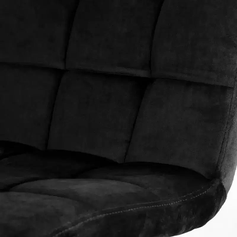 Elama - Chaises capitonnées en velours 2 pièces, noires, avec pieds en métal noir