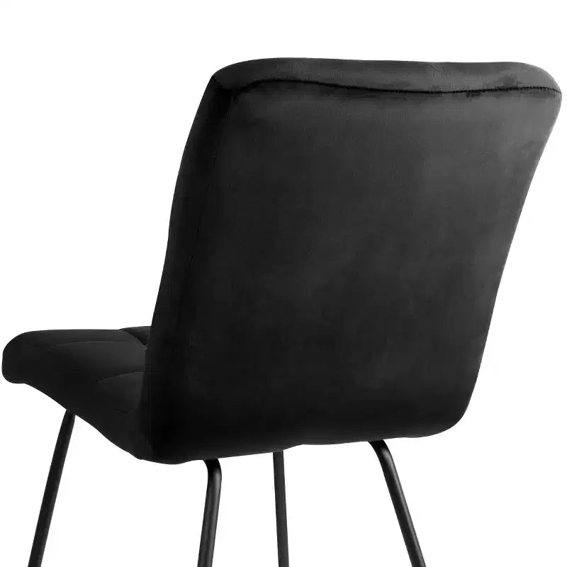 Elama - Chaises capitonnées en velours 2 pièces, noires, avec pieds en métal noir