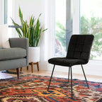 Elama - Chaises capitonnées en velours 2 pièces, noires, avec pieds en métal noir